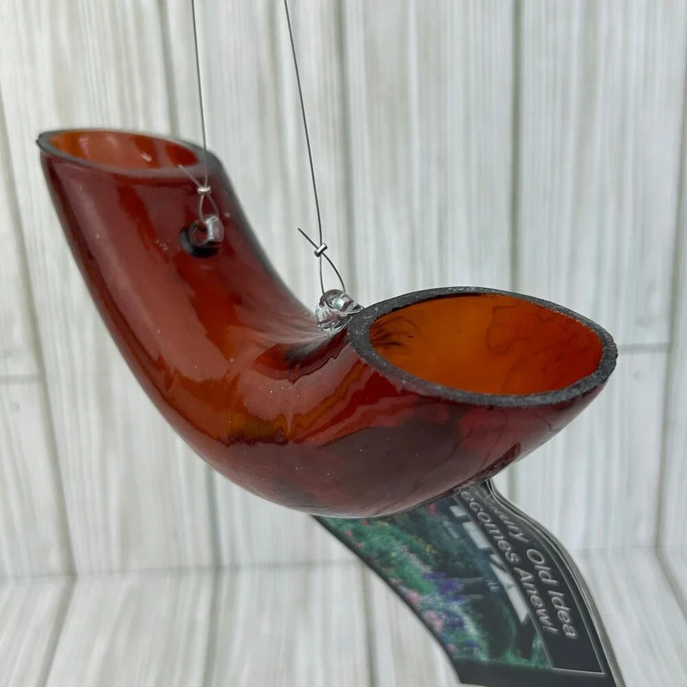 Handmade Red Glass Hummingbird Bird Feeder Original Unique Shape Round Tube